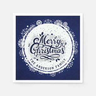 Serviette En Papier Marine Bleu & Blanc Minimal Élégant Joyeux Chirtsm