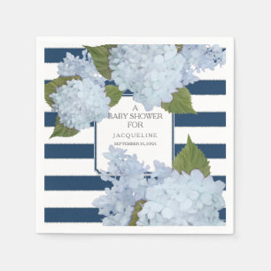 Serviette En Papier Marine Bleu Blanc rayé Hydrangée Floral Babal Show