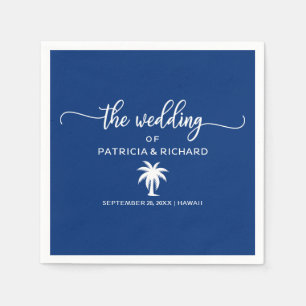 Serviette En Papier Marine Bleu et Blanc Palm Tree Destination Mariage