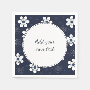 Serviette En Papier Marine Bleu Joli Floral Texte Personnalisé