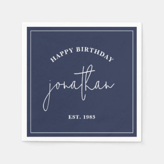 Serviette En Papier Marine Bleu minimaliste Anniversaire Personnalisé