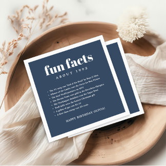 Serviette En Papier Marine Bleu Moderne Minimal Fun Faits Anniversaire