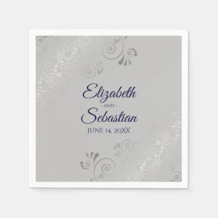 Serviette En Papier Marine Bleu sur Grey Silver Frills Mariage élégant
