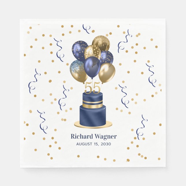 Serviette En Papier Marine Blue Cake 55e anniversaire (Devant)