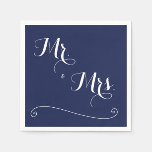 Serviette En Papier Marine Blue M et Mme Elegant Wedding Napkins