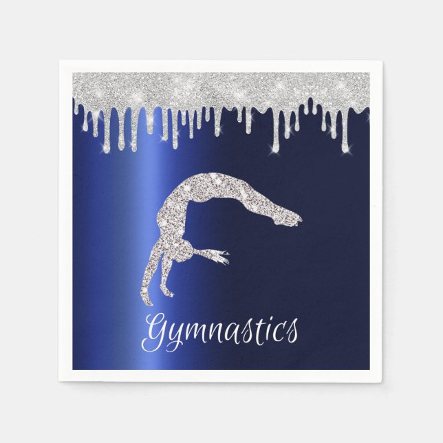 Serviette En Papier Marine Blue Metallic Argent Sparkle Gymnastique (Devant)