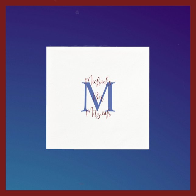 Serviette En Papier Marine Blue White Bar Mitzvah Nom Monogram (Créateur téléchargé)
