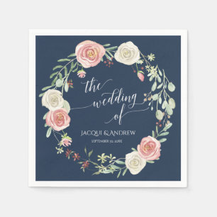 Serviette En Papier Marine et Blush Mariage Ivory Rose blanche Eucalyp