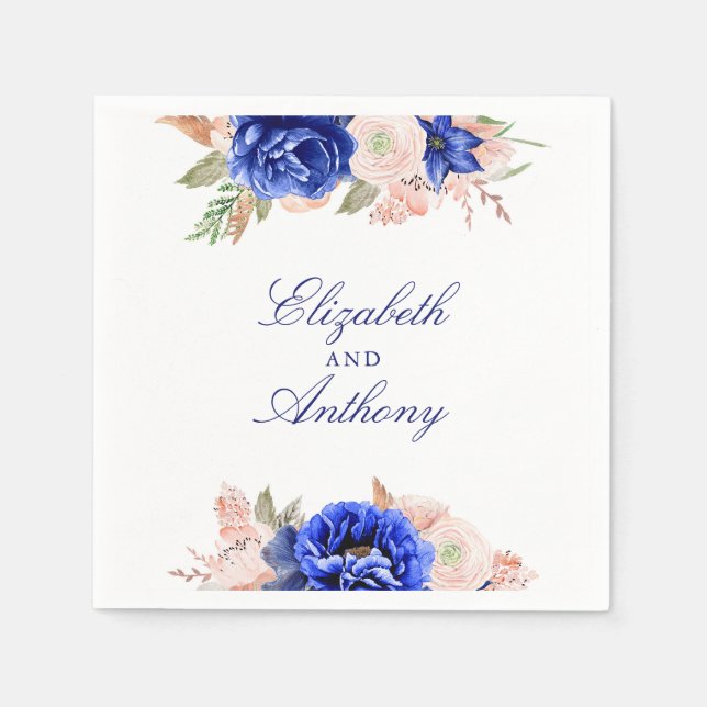 Serviette En Papier Marine et flore rose (Devant)