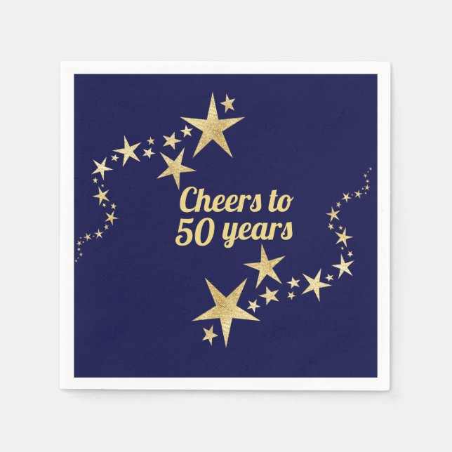 Serviette En Papier Marine et Gold Stars applaudissent à 50 ans annive (Devant)