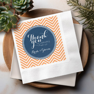 Serviette En Papier Marine et Orange - Merci Mariage