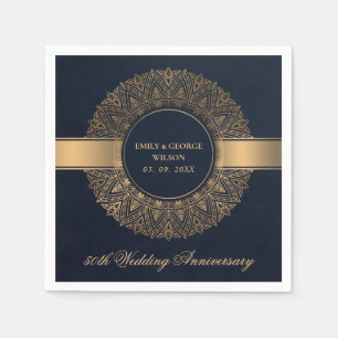 SERVIETTE EN PAPIER MARINE FAUX GOLD MANDALA TOUTE ANNÉE 50E ANNIVERSA