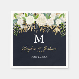 Serviette En Papier Marine Floral Monogram Aquarelle Mariage Napkin