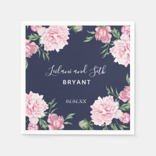 Serviette En Papier Marine Florale Peine rose Peony   Napkins Mariage