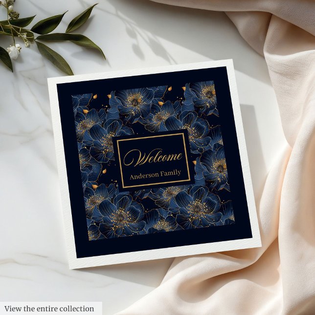 Serviette En Papier Marine Gold Custom Napkins Lux Floral Table Style (Navy Gold Custom Napkins Lux Floral Table Style)