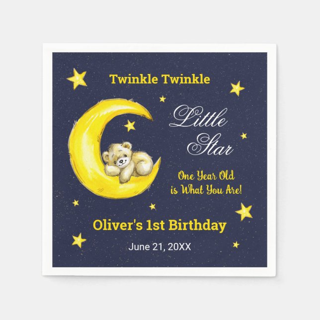 Serviette En Papier Marine Gold Twinkle Little Star 1er anniversaire (Devant)