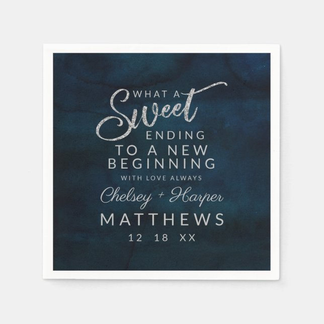 Serviette En Papier Marine Luster Bleu foncé Silver Sweet Fin (Devant)