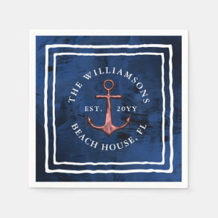 Serviette En Papier Marine marine Bleu Blanc Rose Or Ancre Famille