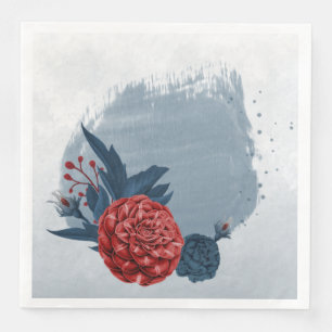 Serviette En Papier marine moderne & fleurs bordeaux mariage