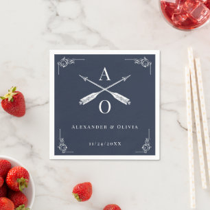 Serviette En Papier Marine Monogramme et Flèches Mariage Napkins