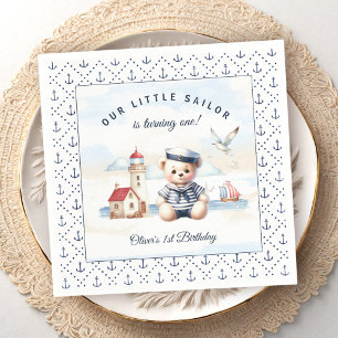 Serviette En Papier Marine Nautique Cute Bear 1er Anniversaire Napkins