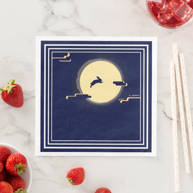Serviette En Papier Marine Sky- White Moon Window Mid-Autumn Festival (En situation)