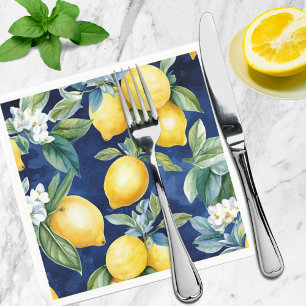 Serviette En Papier Marine Watercolor Lemons Motif européen italien