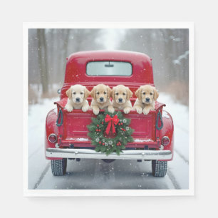 Serviette En Papier Marionnettes Golden Retriever en Camion de Noël
