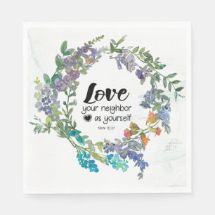 Serviette En Papier Mark 12:31 Aimez votre voisin comme vous Fleurs
