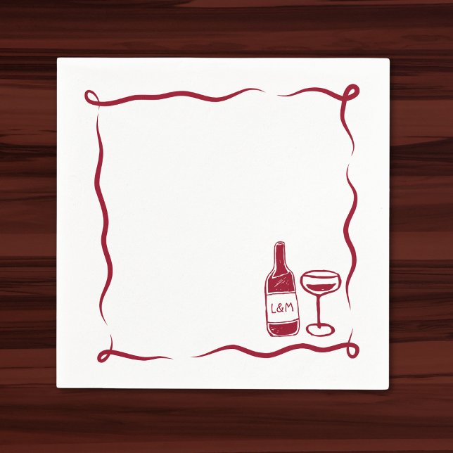 Serviette En Papier Maroon chic Mariage à la main de Whimsical (Créateur téléchargé)
