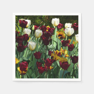 Serviette En Papier Maroon et Tulipes Jaunes Florales colorées