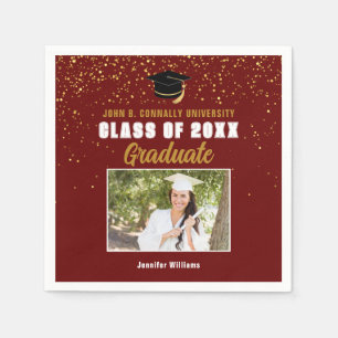 Serviette En Papier Maroon Gold Graduate Photo 2024 Graduation Party