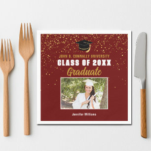 Serviette En Papier Maroon Gold Graduate Photo Chic Graduate Party