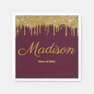 Serviette En Papier Maroon & Gold Graduation Party Classe de 2024 Papi