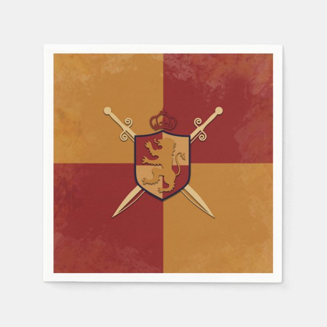 Serviette En Papier Maroon & Gold Royal Knight Griffin Shield Party (Devant)