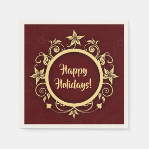 Serviette En Papier Marron de vacances et couronne florale Message per
