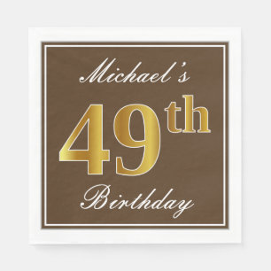 Serviette En Papier Marron Élégant, Or Faux 49e Anniversaire + Nom