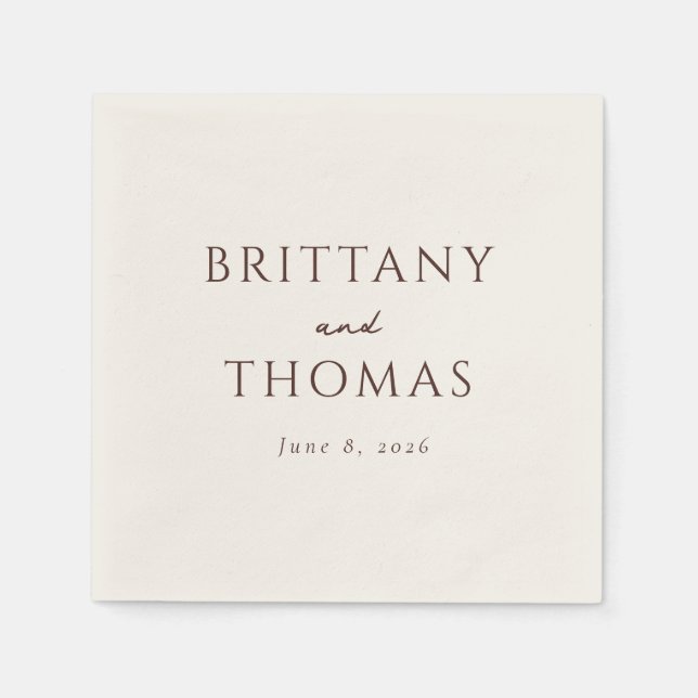 Serviette En Papier Marron Élégant Typographique (Devant)