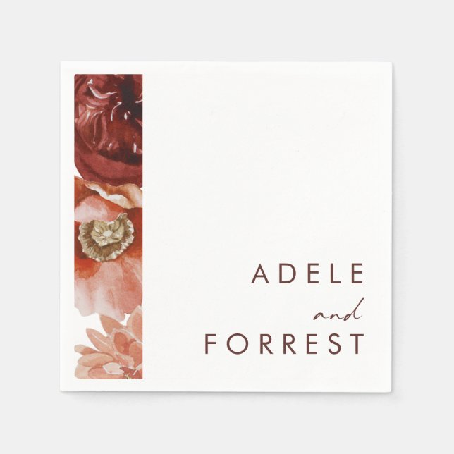 Serviette En Papier Marsala Autumn Floral | Napkins Mariage blanc (Devant)