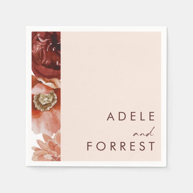 Serviette En Papier Marsala Autumn Floral | Serviettes Mariage blanchi (Devant)