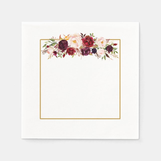 Serviette En Papier Marsala Carré or Fleur Monogram Mariage Napkin (Devant)