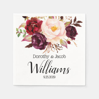 Serviette En Papier Marsala Peony Bouquet Boho Mariage personnalisé