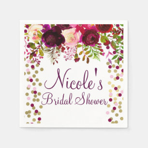 Serviette En Papier Marsala Rose Floral Or Burgundy Mariage