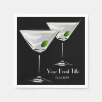 Martini Cockatl Party Event Black Napkin