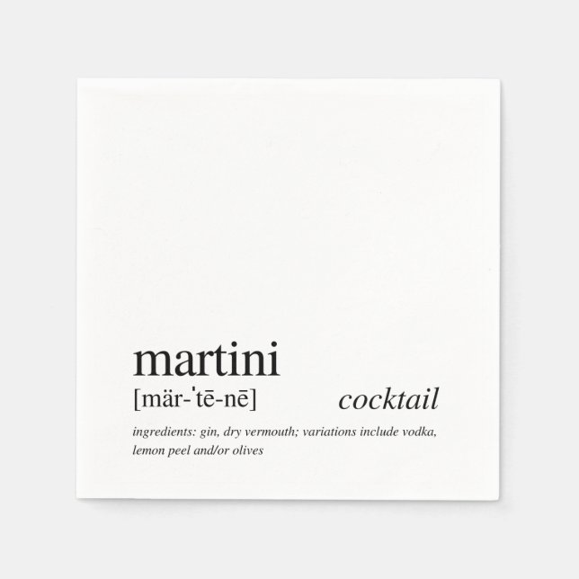Serviette En Papier Martini Cocktail Citation moderne Typographie noir (Devant)