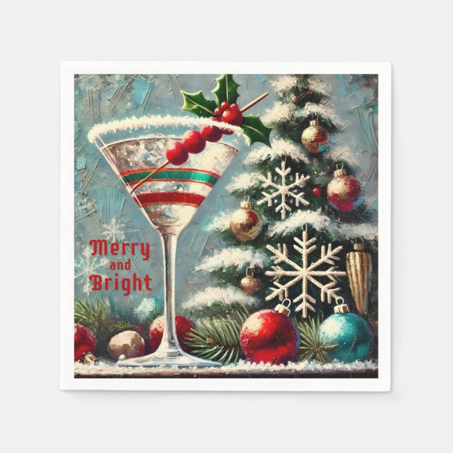 Serviette En Papier Martini de Noël Retro les années 50 Cranberry (Devant)