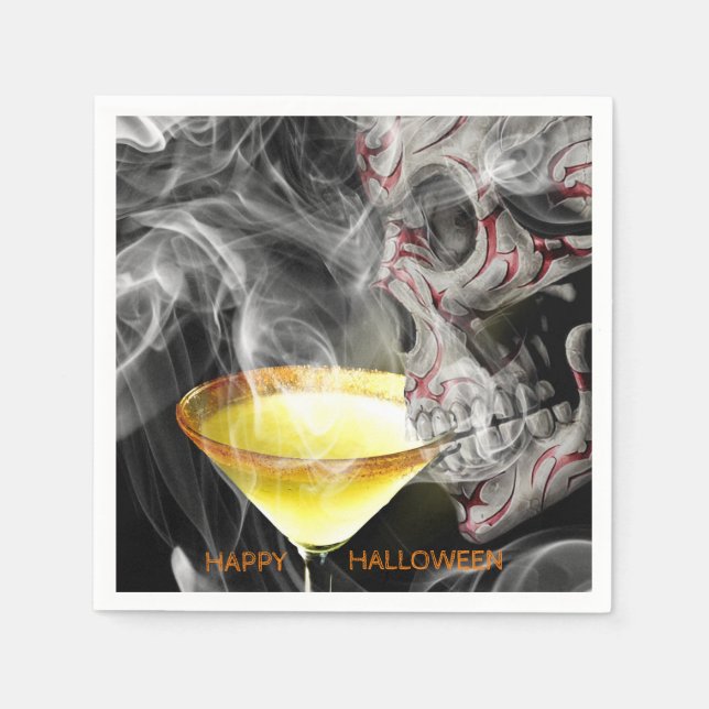 Serviette En Papier Martini dégustant un crâne fumé Bonne fête d'Hallo (Devant)