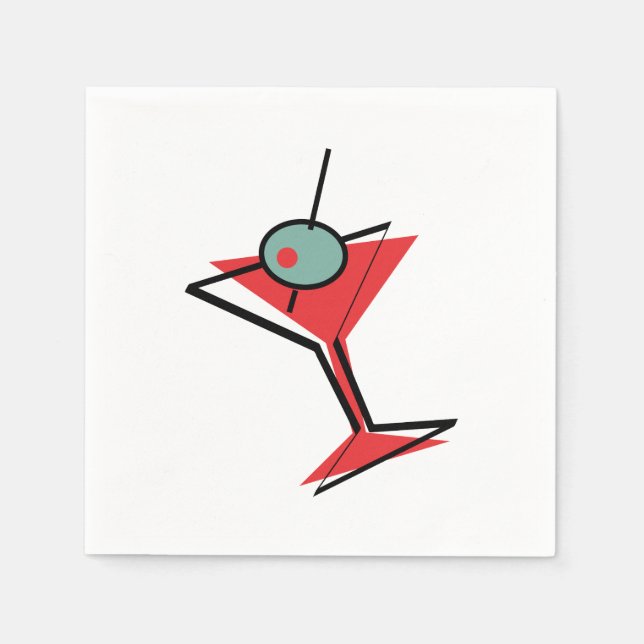 Serviette En Papier Martini rouge rétro (Devant)