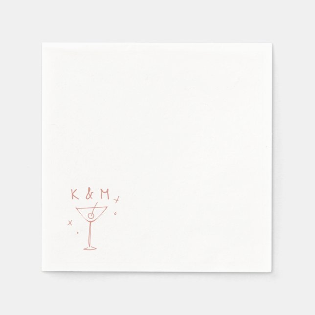 Serviette En Papier Martini Whimsical Rétro Main Tirée Initiales Perso (Devant)