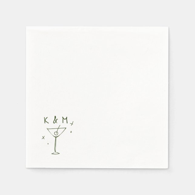 Serviette En Papier Martini Whimsical Rétro Main Tirée Initiales Perso (Devant)
